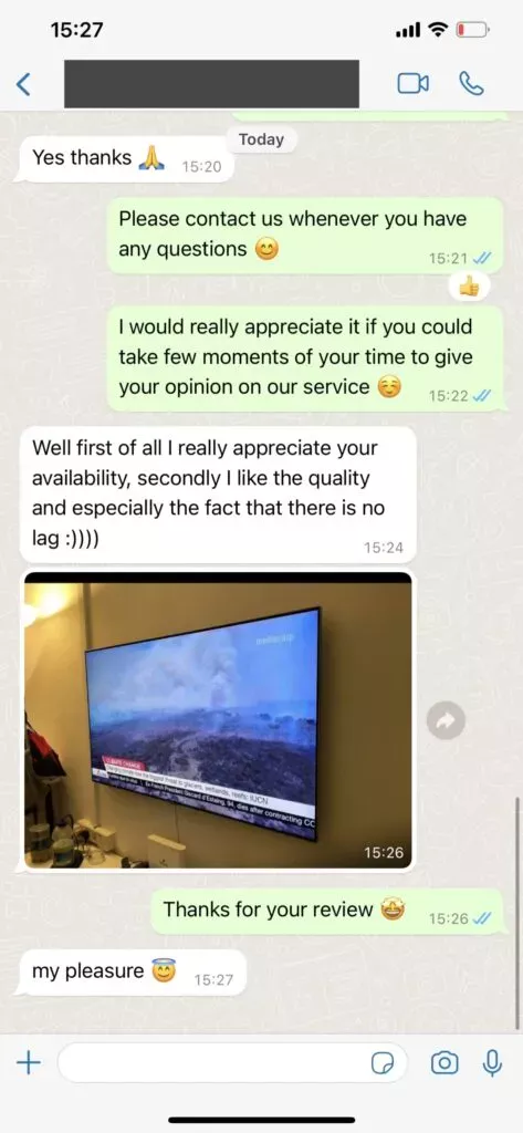 WhatsApp IPTV review screenshot 2 van klant