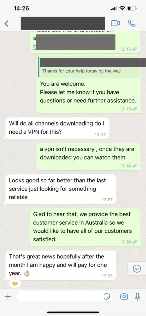 WhatsApp IPTV review screenshot 3 van klant